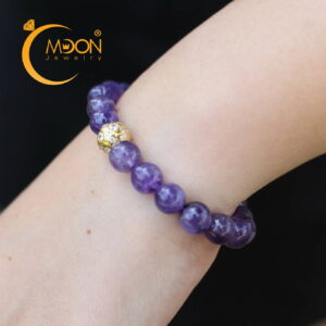 Lắc đá thạch anh tím phối charm vàng