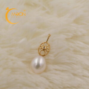 Mặt vàng 14K đính ngọc trai FW, kim cương tấm, grade A++