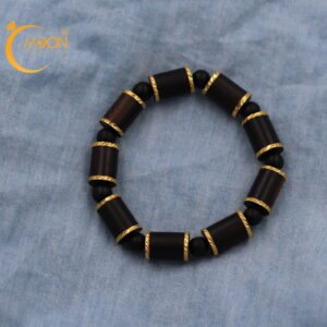 Vòng trầm hương bọc vàng chìm nước Indo hạt tròn 10mm (VG0009)