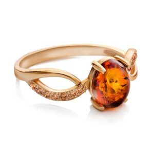 Nhẫn hổ phách Baltic màu cognac vàng 14K (V0024)