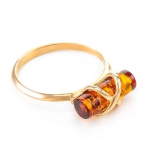 Nhẫn vàng 14K đính hổ phách Baltic màu cognac (V0011)