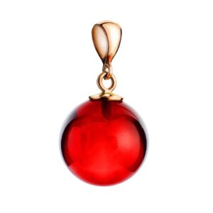 Mặt hổ phách Baltic màu cherry vàng 14K (V0025)