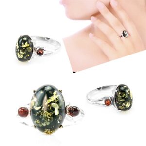 Nhẫn hổ phách Baltic màu xanh lá phối màu cognac (NHP0090)