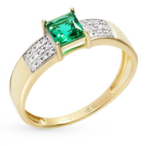 Nhẫn vàng 14K đính Emerald và kim cương