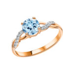Nhẫn vàng 14K đính đá Topaz và 10 viên kim cương tấm