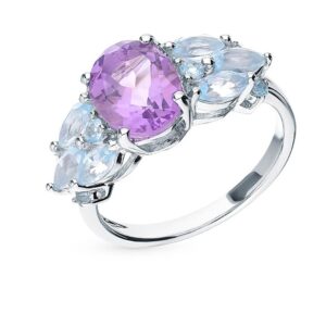 Nhẫn đính đá amethyst và topaz (N0287)