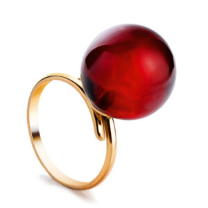 Nhẫn Hổ Phách Baltic Đỏ Tươi Vàng 14K (V0028)