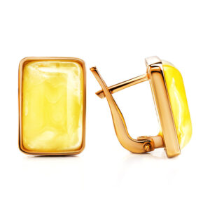 Bông Tai Hổ Phách Baltic Vàng Bơ (BHP0129)