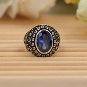 Nhẫn nam thiết kế đính đá Blue CZ - Turkish Handcrafted (N0363)