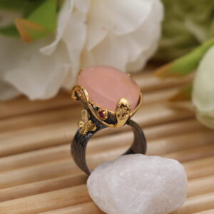 Nhẫn thiết kế đính đá thạch anh hồng - Turkish Handcrafted (N0359)