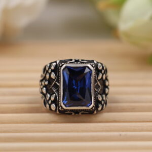 Nhẫn nam thiết kế đính đá Blue CZ - Turkish Handcrafted (N0362)