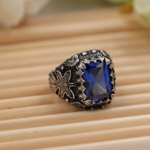 Nhẫn nam thiết kế đính đá Blue CZ - Turkish Handcrafted (N0351)
