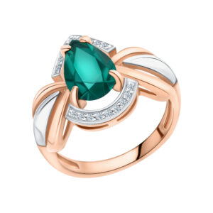 Nhẫn vàng 14K đính Emerald tổng hợp và 18 viên kim cương