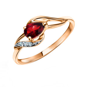 Nhẫn vàng 14K đính đá Garnet và 3 viên kim cương tấm