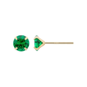 14K Gold Post Earrings Green