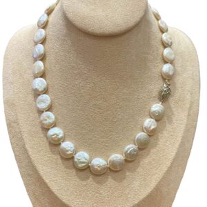 Chuỗi ngọc trai nước ngọt Baroque hình đồng xu, ánh xà cừ cao (DNT0083)