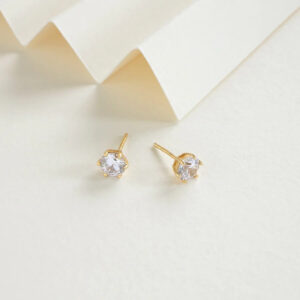 6 Prong White Post Earrings 14KY (Chuôi Đẩy)