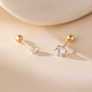 6 Prong White Post Earrings 14KY (Chuôi Vặn)