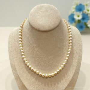 Chuỗi Ngọc Trai Nước Mặn Akoya Ánh Phớt Vàng, Tròn đều (kèm kiểm định Nhật Bản)