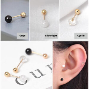 Bông Tai Vàng 14KY đính đá thiên nhiên (chuôi bi vặn)