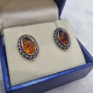 Bông Tai Hổ Phách Baltic màu Cognac (BHP0001)