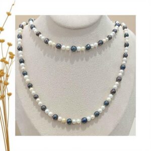 Chuỗi ngọc trai Akoya mix màu ngọc trắng và ngọc đen ánh tím (DNT0113)