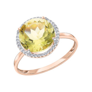 Nhẫn Vàng 14K Đính Đá Citrine và 38 Viên Kim Cương Tấm