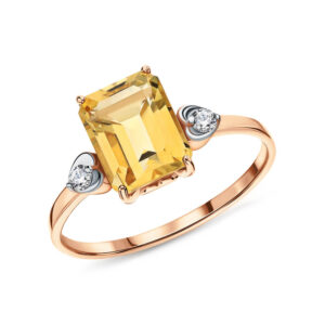 Nhẫn vàng 14KR đính đá chủ Citrine thiên nhiên và đá CZ
