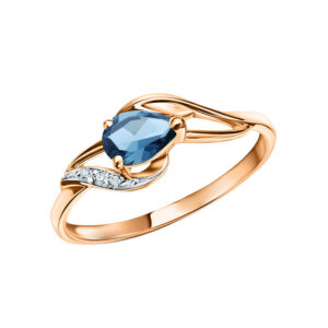 Nhẫn vàng 14KR đính đá Topaz London và 3 viên kim cương tấm