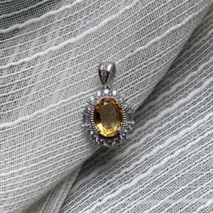 Mặt dây chuyền đính đá Citrine thiên nhiên (Oval Shape)