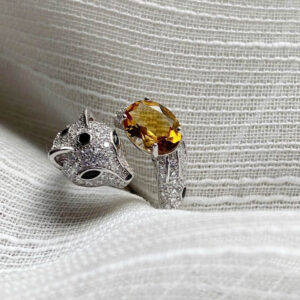 Nhẫn đính đá Citrine thiên nhiên hồ ly Free Size (N0634)