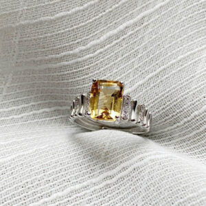 Nhẫn đính đá Citrine thiên nhiên Rectangle Free Size (N0635)