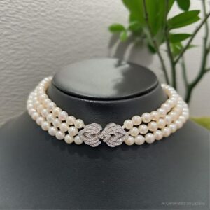 Chuỗi Ngọc Trai Akoya ánh xà cừ phớt vàng - Choker 3 tầng (kèm kiểm định)