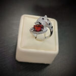 Nhẫn đính đá Garnet thiên nhiên hồ ly Free Size (N0649)