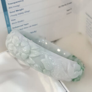 Vòng Kiềng Cẩm Thạch Cao Cấp Type A - Chạm khắc cá chép hoa sen (kèm Kiểm Định)