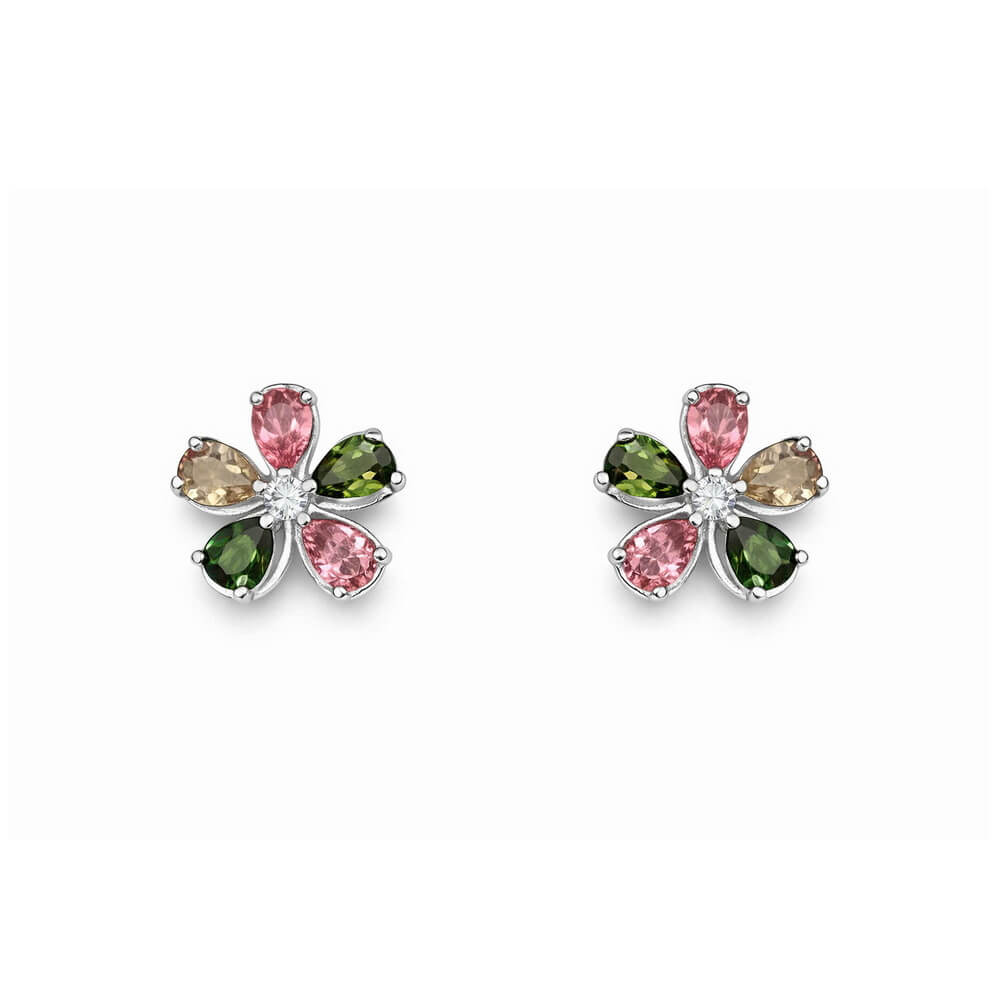 B0305 Bông Tai Đính Đá Tourmaline Thiên Nhiên – Flower (B0305) - Ảnh 1