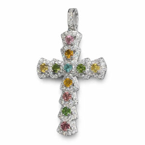 Mặt Dây Chuyền Hình Thánh Giá Đính Đá Tourmaline thiên nhiên (M0298)