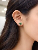 Bông Tai Ngọc Bích Canada cỏ bốn lá may mắn (B0203)