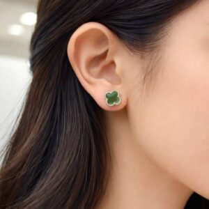 Bông Tai Ngọc Bích Canada cỏ bốn lá may mắn (B0203)