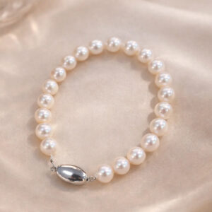 Lắc Ngọc Trai Nước Mặn Akoya ánh xà cừ phớt vàng (LNT0038)