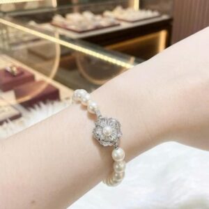 Lắc Ngọc Trai Nước Mặn Akoya ánh xà cừ phớt vàng (LNT0161)