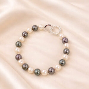 Lắc Ngọc Trai Nước Mặn Akoya Mix Ngọc Ánh Xà Cừ Phớt Vàng và Xanh Đen (LNT0187)