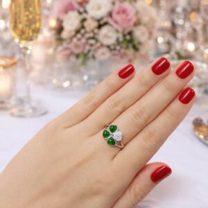 Nhẫn Ngọc Bích Canada cỏ bốn lá may mắn (N0461)