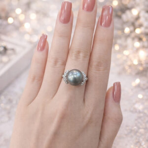 Nhẫn Ngọc Trai Nước Mặn Tahiti Ánh Xà Cừ Xanh Đậm Free Size (N0608)