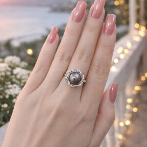 Nhẫn Ngọc Trai Nước Mặn Tahiti Ánh Xà Cừ Nâu Free Size (N0609)