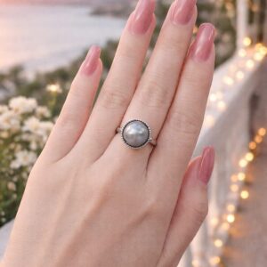 Nhẫn Ngọc Trai Nước Mặn Tahiti Ánh Xà Cừ Xám Free Size (N0614-1)
