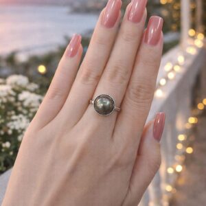 Nhẫn Ngọc Trai Nước Mặn Tahiti Ánh Xà Cừ Nâu Free Size (N0614)